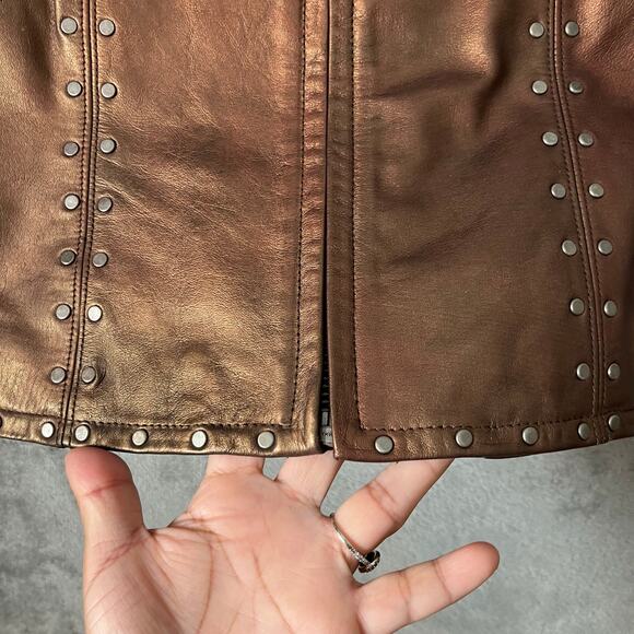 Harley Davidson Women’s Copper Leather Vest Studded Biker Baddie Medium Vintage - Picture 9 of 10